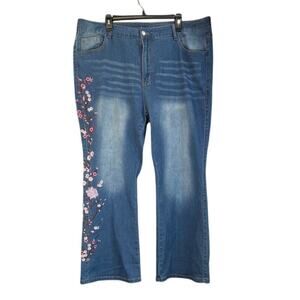 Shein Womens Blue 4XL Curve Embroidery Flor Pink Festival/FairyFeminine Pants